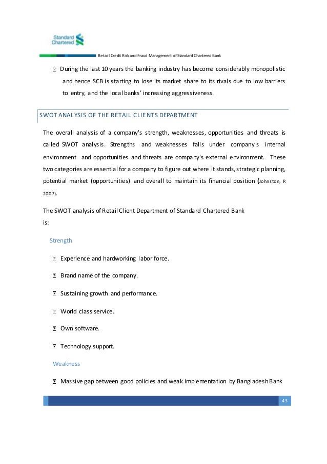 A Study On Retail Credit Risk And Fraud Management Of Standard Charte