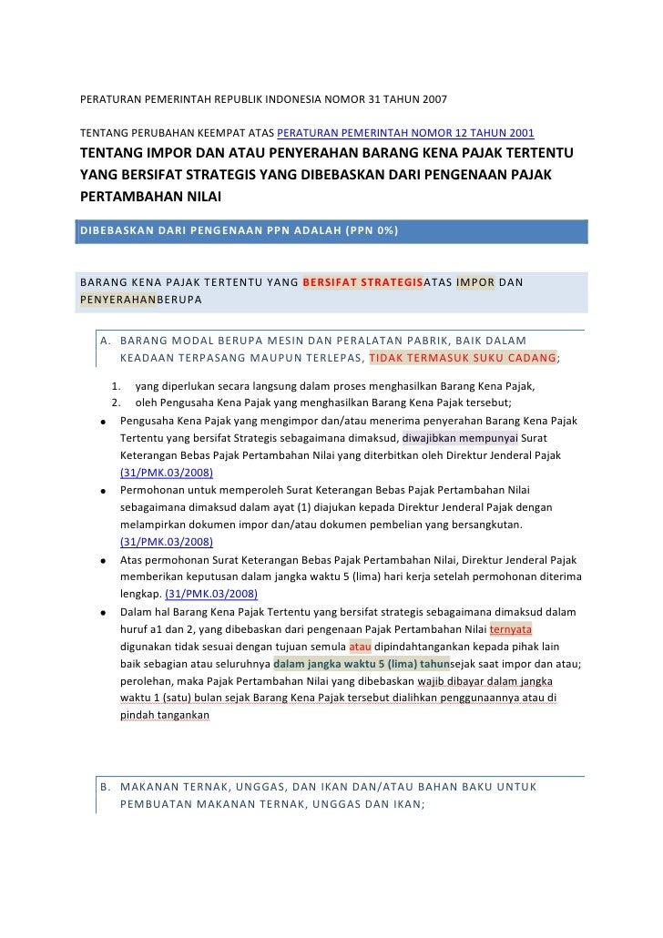 Bebas PPN atas bkp yang bersifat strategis 12 2007