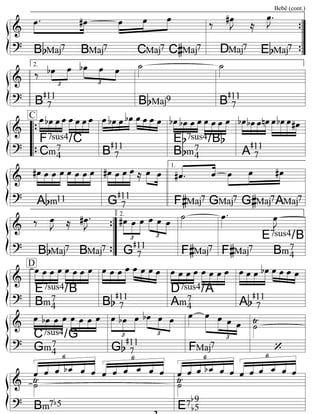 B Maj7 BMaj7 CMaj7 C Maj7 DMaj7 E Maj7
B 11
7
2.
B Maj9 B 11
7
Cm7
4
F7sus4/C
B 11
7 B m7
4
E 7sus4/B
A 11
7
A m11 G 11
7 F Maj7 GMaj7 G Maj7AMaj7
1.
B Maj7 BMaj7 G 11
7
2.
F Maj7 F Maj7
E7sus4/B
Bm7
4
Bm7
4
E7sus4/B
B 11
7 Am7
4
D7sus4/A
A 11
7
Gm7
4
C7sus4/G
G 11
7 FMaj7
Bm7 5 E7 9
5
C
D
Bebê (cont.)
 