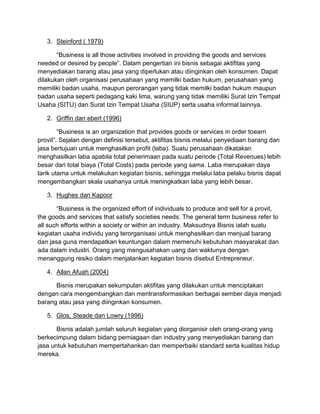 Beberapa Definisi Bisnis Menurut Para Ahli