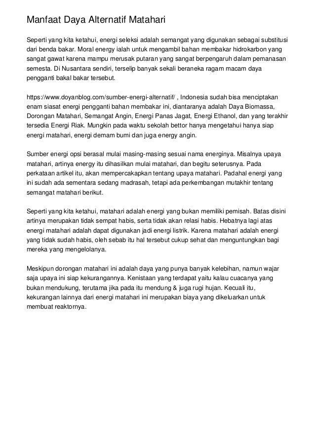 Manfaat Daya Alternatif Matahari