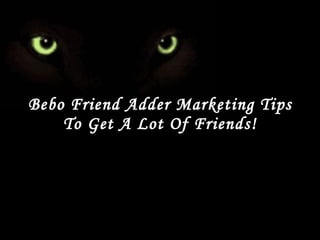 Bebo Friend Adder Marketing Tips To Get A Lot Of Friends! 