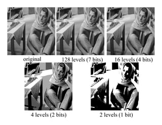 original 128 levels (7 bits) 16 levels (4 bits)
4 levels (2 bits) 2 levels (1 bit)
 