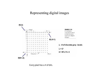 Representing digital images
Every pixel has a # of bits.
 