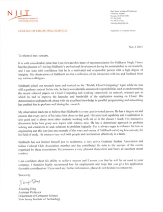 Siddharth Singh Letter of Recommendation