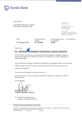 Regional Control Acting letter
