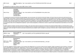 MIRO, Carmen  siglo XXI en América
Latina 
http://www.mediafire.com/file/n77wk592vikj3lk/Mir%C3%B3_Carmen.pdf  Eje 8 
La demografía en el siglo XXI en América Latina. MIRO, Carmen. CLACSO. 
Mónica Arroyo 
Actividades
productivas y
desequilibrios
regionales: Usos del
territorio brasileño
en función del
mercado externo 
http://www.mediafire.com/file/55wh69t8zld9zxf/Arroyo_Monica.docx  Eje 3 
La reorganización actual de los territorios nacionales depende, entre otros procesos, de la división territorial del trabajo y del tipo de inserción externa que cada formación socio‐
espacial adopte. De ese modo, la relación existente entre el territorio nacional y el mercado externo se presenta como una perspectiva para analizar la cuestión de los desequilibrios
regionales. Es recurrente, en el discurso oficial de los gobernantes latinoamericanos, mostrar las exportaciones como salida para la crisis, como vehículo para resolver los problemas
nacionales. Pero, cómo entra el territorio en ese discurso, cómo entran su población y sus recursos? Según puede observarse en los últimos quince años, las exportaciones de los países
de América Latina han sido centrales como variable de ajuste de las cuentas externas y del equilibrio macroeconómico. Lo cual no significa necesariamente que esto se haya revertido
en un proceso de reducción de los desequilibrios regionales. A partir de estos presupuestos, nos dedicamos a analizar la especificidad contemporánea de esta dinámica en el territorio
brasileño.
El objetivo general es estudiar la división territorial del trabajo a partir del tipo de inserción externa que la formación socio‐espacial brasileña adopta en el período histórico actual.
¿Cómo caracterizar los patrones de localización de las actividades económicas volcadas principalmente para el comercio internacional? ¿Cómo caracterizar los procesos de selectividad
espacial que conlleva esa lógica? Son estas las preocupaciones generales que acompañan nuestra investigación y que buscan reflexionar sobre el modelo de desarrollo subyacente a esa
dinámica.
 
MORELLO, Jorge  
Perfil ecológico de
Sudamérica 
http://www.mediafire.com/file/xyao4nhkbcikdnf/Morello_Jorge.pdf  Eje 7 
Perfil ecológico de Sudamérica. 
MOYO, Sam y YEROS,
Paris (Coord.)  
Recuperando la
tierra. El
resurgimiento de
movimientos rurales
en África, Asia y
América Latina ‐
CLACSO 
http://www.mediafire.com/file/h252mi5ne51ke0q/Moyo_y_Yeros.pdf  Eje 6 
En este libro indagamos la dinámica política y socio‐económica del subdesarrollo en el curso de la reestructuración neoliberal. Desde una perspectiva socio‐económica, encontramos
que el campesinado no ha “desaparecido” íntegramente, sino que los costos de la reproducción social, tal como han estado sistemáticamente “expulsados” por el capital, han sido
absorbidos por la semiproletarización. En términos políticos, encontramos una diversidad de movimientos rurales que van desde el más organizado hasta el más espontáneo, con
diferentes modos de movilización y notables divergencias ideológicas, estratégicas y tácticas. Sin embargo, todos ellos comparten la misma base social en el campesinado
semiproletarizado, el proletariado sin tierra y los desempleados urbanos. Ellos son militantes de la tierra y de la reforma agraria y, frecuentemente, emplean la táctica de la ocupación
de tierras. En el más organizado de los casos, se han convertido en las fuerzas líderes de oposición al neoliberalismo y al estado neocolonial, al tiempo que el sindicalismo ha sufrido una
 