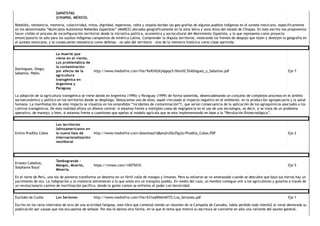 ZAPATISTAS
(CHIAPAS, MÉXICO) 
Rebeldía, resistencia, memoria, colectividad, mitos, dignidad, esperanza, rabia y utopías bordan las geo‐grafías de algunos pueblos indígenas en el sureste mexicano, específicamente
en los denominados “Municipios Autónomos Rebeldes Zapatistas” (MAREZ) ubicados geográficamente en la zona Selva y zona Altos del estado de Chiapas. En este escrito nos proponemos
hacer visible el proceso de reconfiguración territorial desde la iniciativa política, económica y sociocultural del Movimiento Zapatista, y lo que representa como proyecto
emancipatorio no sólo para los sujetos indígenas campesinos de América Latina. Comprender la disputa territorial, mostrando los frentes de despojo que tejen y destejen la geografía en
el sureste mexicano; y la consecuente resistencia como defensa ‐ no sólo del territorio ‐ sino de la memoria histórica como clase oprimida. 
Domínguez, Diego;
Sabatino, Pablo. 
La muerte que
viene en el viento.
Los problemática de
la contaminación
por efecto de la
agricultura
transgénica en
Argentina y
Paraguay 
http://www.mediafire.com/file/9a9242dij4ppqx5/Dom%C3%ADnguez_y_Sabatino.pdf  Eje 7 
La adopción de la agricultura transgénica se viene dando en Argentina (1996) y Paraguay (1999) de forma sostenida, desencadenando un conjunto de complejos procesos en el ámbito
socioeconómico y político en los territorios donde se despliega. Destacamos uno de ellos, aquél vinculado al impacto negativo en el ambiente, en la producción agropecuaria y la salud
humana. La manifestación de este impacto se visualiza en los extendidos “incidentes de contaminación”1, que serían consecuencia de la aplicación de los agroquímicos asociados a los
cultivos transgénicos. De esta realidad aflora un dilema central: si estamos frente a múltiples casos de negligencia en el uso de una tecnología, es decir, si se trata de un problema
operativo, de manejo; o bien, si estamos frente a cuestiones que apelan al modelo agrícola que se esta implementando en base a la “Revolución Biotecnológica”. 
Emilio Pradilla Cobos 
Los territorios
latinoamericanos en
la nueva fase de
internacionalización
neoliberal 
http://www.mediafire.com/download/b8pns2n20o35g3a/Pradilla_Cobos.PDF  Eje 2 
 
Ernesto Cabellos,
Stephanie Boyd 
Tambogrande –
Mangos, Muerte,
Minería. 
https://vimeo.com/14075010  Eje 5 
En el norte de Perú, una ola de pioneros transforma un desierto en un fértil valle de mangos y limones. Pero su esfuerzo se ve amenazado cuando se descubre que bajo sus tierras hay un
yacimiento de oro. La indignación y la violencia estremecen a lo que antes era un tranquilo pueblo. En medio del caos, un hombre consigue unir a los agricultores y guiarlos a través de
un revolucionario camino de movilización pacífica, donde la gente común se enfrenta al poder con heroicidad. 
Euclides da Cunha   Los Sertones  http://www.mediafire.com/file/631eq90dnl4lf72/Los_Sertones.pdf  Eje 1 
Escrito en los raros intervalos de ocio de una actividad fatigosa, este libro que comenzó siendo un resumen de la Campaña de Canudos, había perdido todo interés2 al verse demorada su
publicación por causas que nos excusamos de señalar. Por eso le damos otra forma, en la que el tema que motivó su escritura se convierte en sólo una variante del asunto general.
 