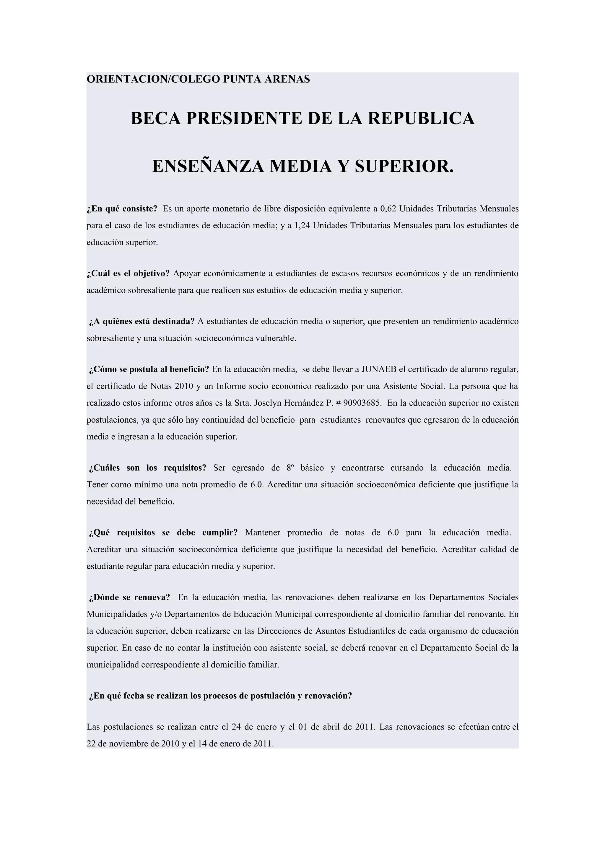 Punta Beca Beca presidente de la republica | DOC