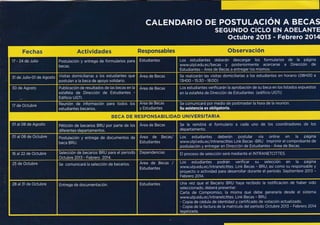 Fechas Actividades Responsables
BECA DE RESPON§ABILIDAD UNIVERSITARIA
Observación
 