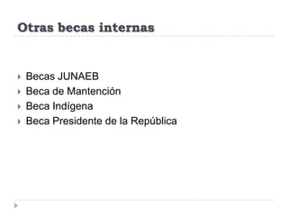 Otras becas internasBecas JUNAEBBeca de MantenciónBeca IndígenaBeca Presidente de la República