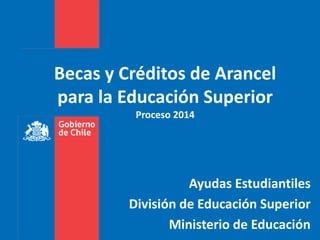 Becas y Créditos de Arancel
para la Educación Superior
Proceso 2014

Ayudas Estudiantiles
División de Educación Superior
Ministerio de Educación

 