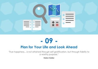 Prana Books | Because I’m Happy page | 36
- 09 -
Plan for Your Life and Look Ahead
"True happiness... is not attained through self-gratification, but through fidelity to
a worthy purpose."
Helen Keller
 