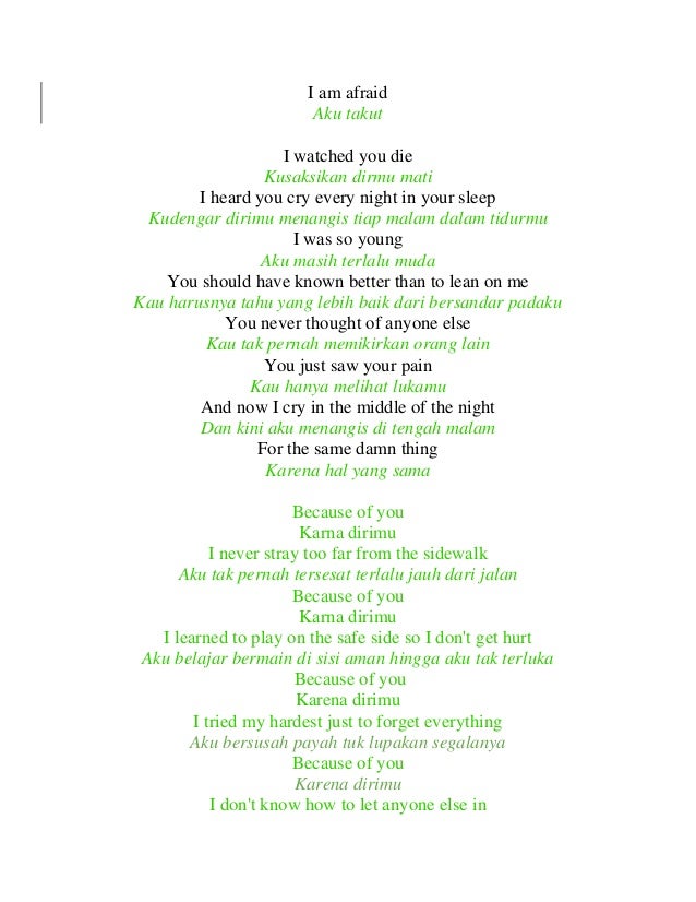 lirik lagu Because of you