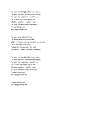 Because you loved me by celine dion | DOCX | Christianity | Religion