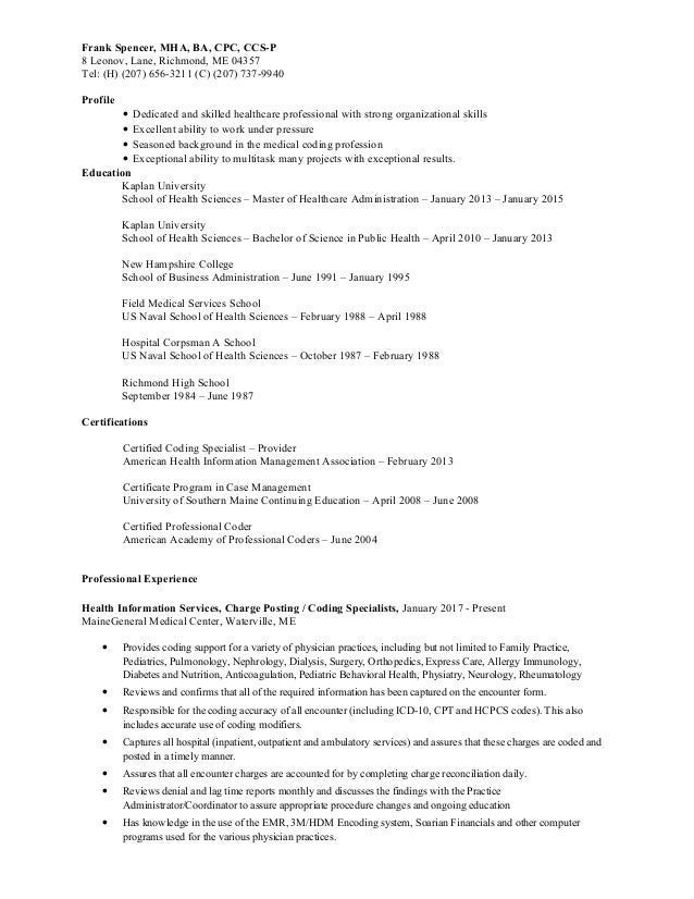 certified coder resume