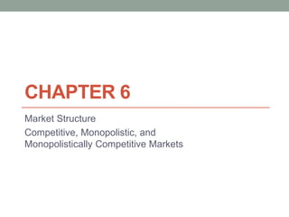 CHAPTER 6
Market Structure
Competitive, Monopolistic, and
Monopolistically Competitive Markets
 