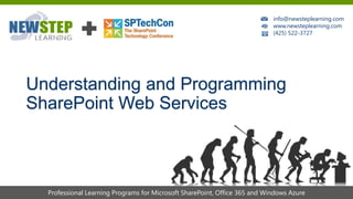 info@newsteplearning.com
                                                                            www.newsteplearning.com
                                                                            (425) 522-3727




Understanding and Programming
SharePoint Web Services



  Professional Learning Programs for Microsoft SharePoint, Office 365 and Windows Azure
 