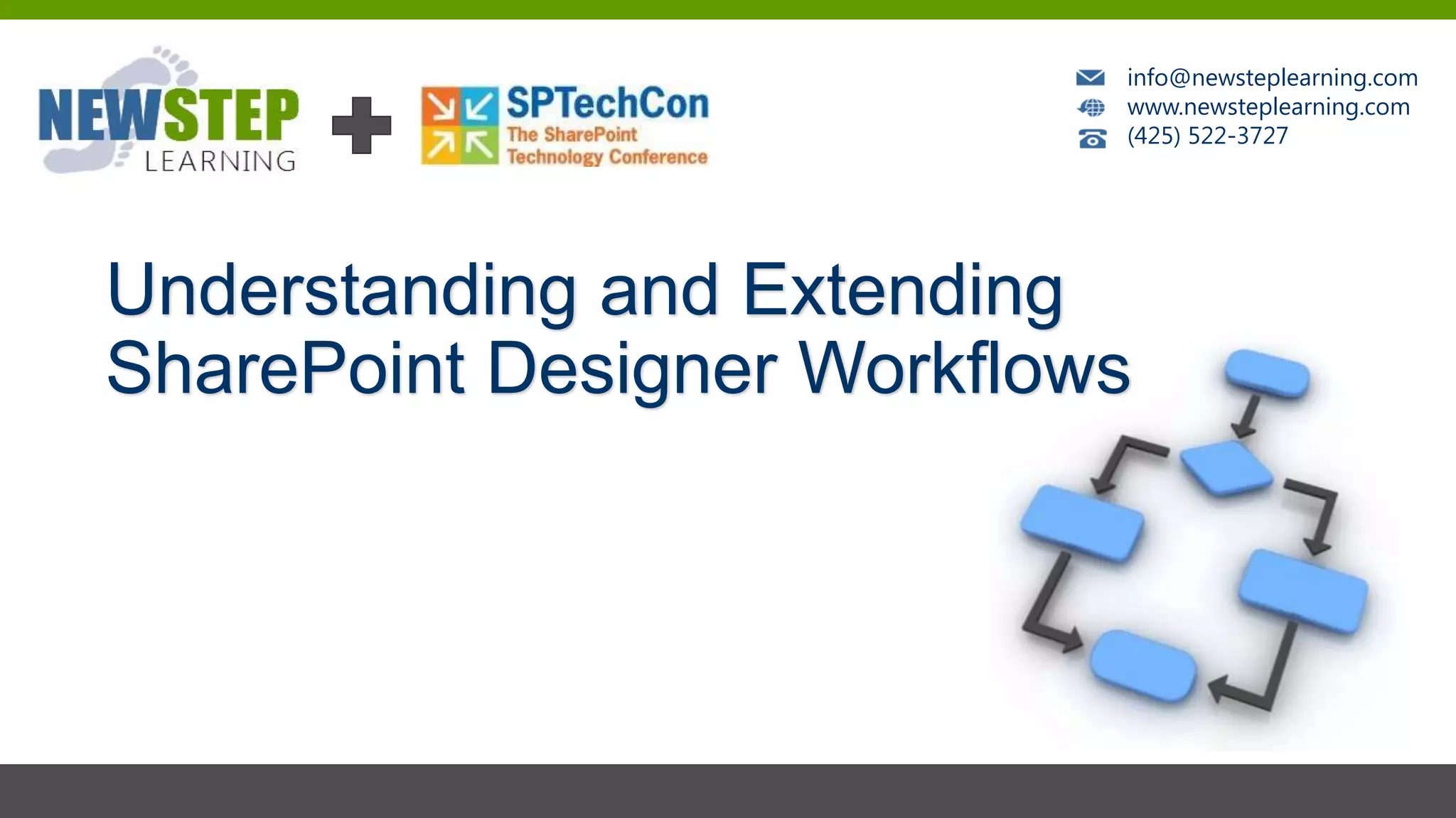 info@newsteplearning.com
                            www.newsteplearning.com
                            (425) 522-3727




Understanding and Extending
SharePoint Designer Workflows
 
