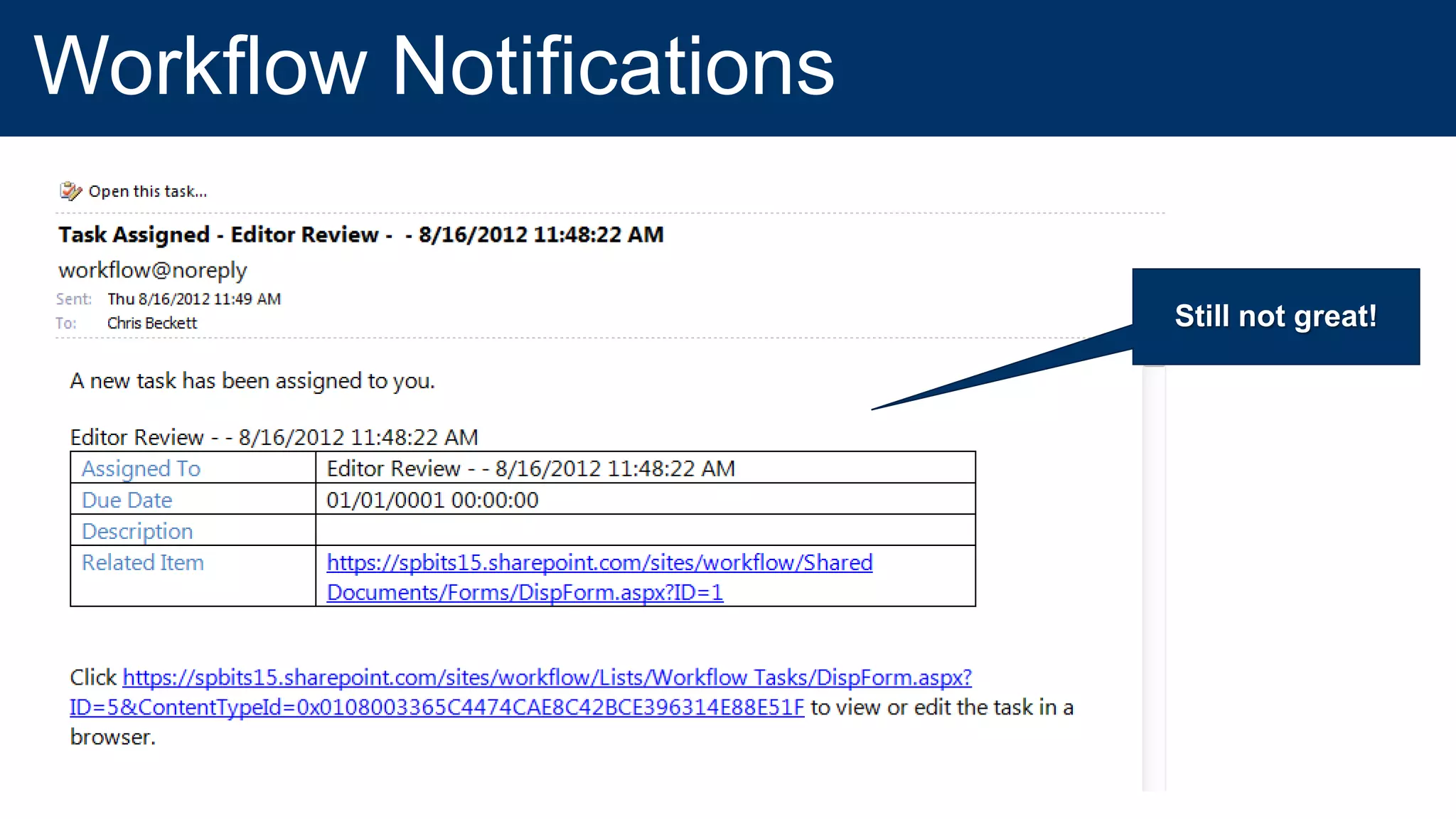 Workflow Notifications

                         Still not great!
 