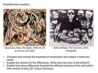 Possible Exam question… Kathe Kollwitz, The Survivors, 1923, Lithograph. Beckmann, Max,  The Night , 1918-19, Oil on canva...