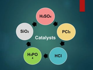 H2SO4
PCl5
HClH3PO
4
SiO2
Catalysts
 