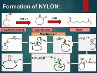 Formation of NYLON:
BaseH2SO4
Mechanism
N-hydroxylamines Caprolactam Nylon
 