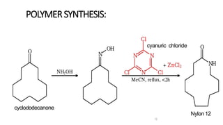 POLYMERSYNTHESIS:
12
cyanuric chloride
cyclododecanone
Nylon12
 