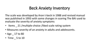 BECK YOUTH INVENTORY in psychological testing | PPTX