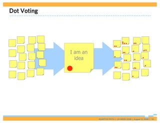 Dot Voting




             I am an
               idea




                       ADAPTIVE PATH | UX WEEK 2008 | August 12, 2008 | 55
 