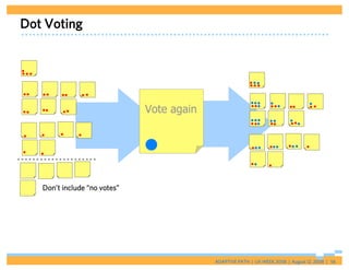 Dot Voting




                              Vote again




   Don’t include “no votes”




                                           ADAPTIVE PATH | UX WEEK 2008 | August 12, 2008 | 56
 