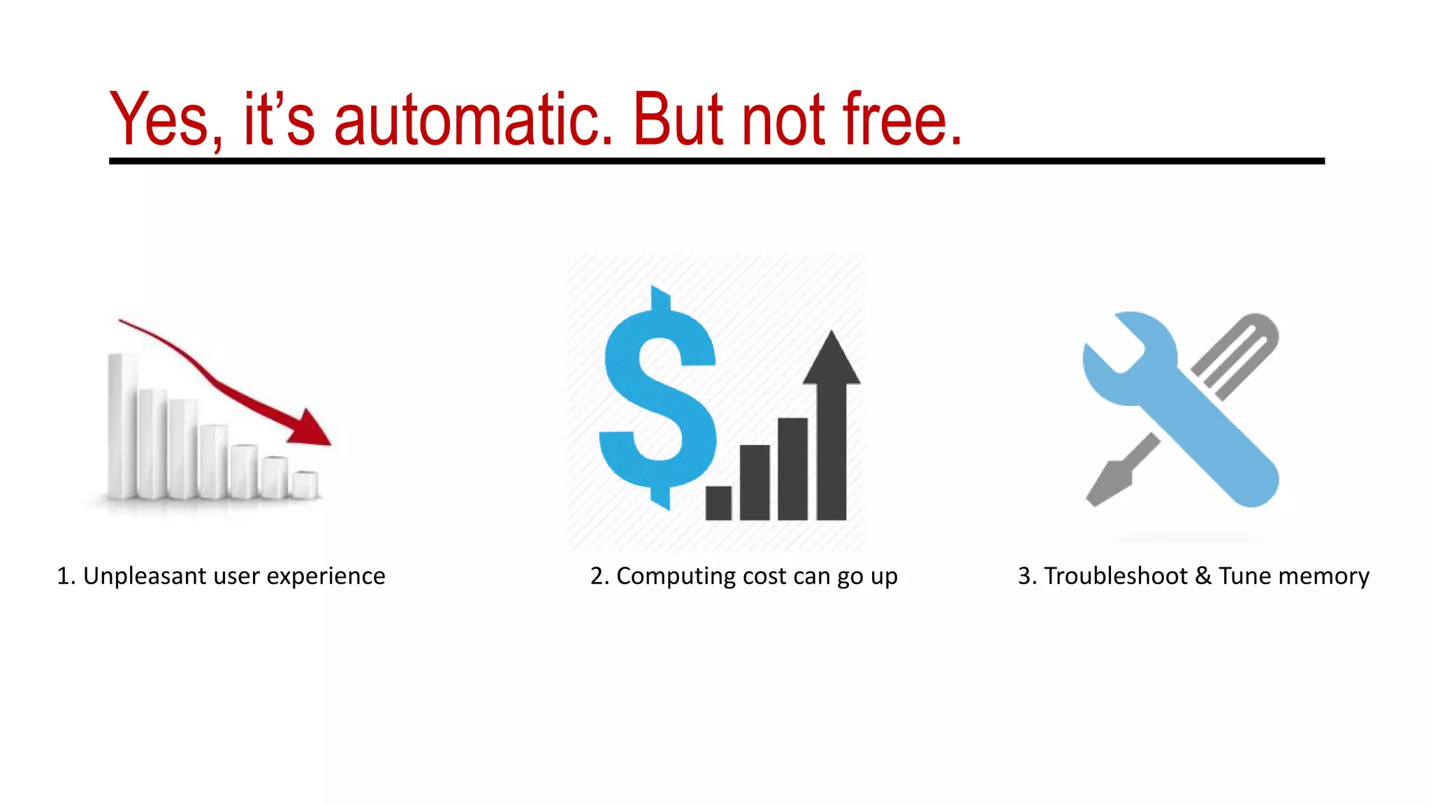Yes, it’s automatic. But not free.
1. Unpleasant user experience 2. Computing cost can go up 3. Troubleshoot & Tune memory
 