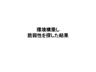 環境構築し
脆弱性を探した結果
 