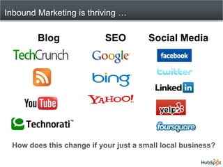 Inbound Marketing is thriving …

        Blog               SEO         Social Media




 How does this change if your just a small local business?
 