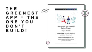 T H E
G R E E N E S T
A P P = T H E
O N E Y O U
D O N ’ T
B U I L D !
 