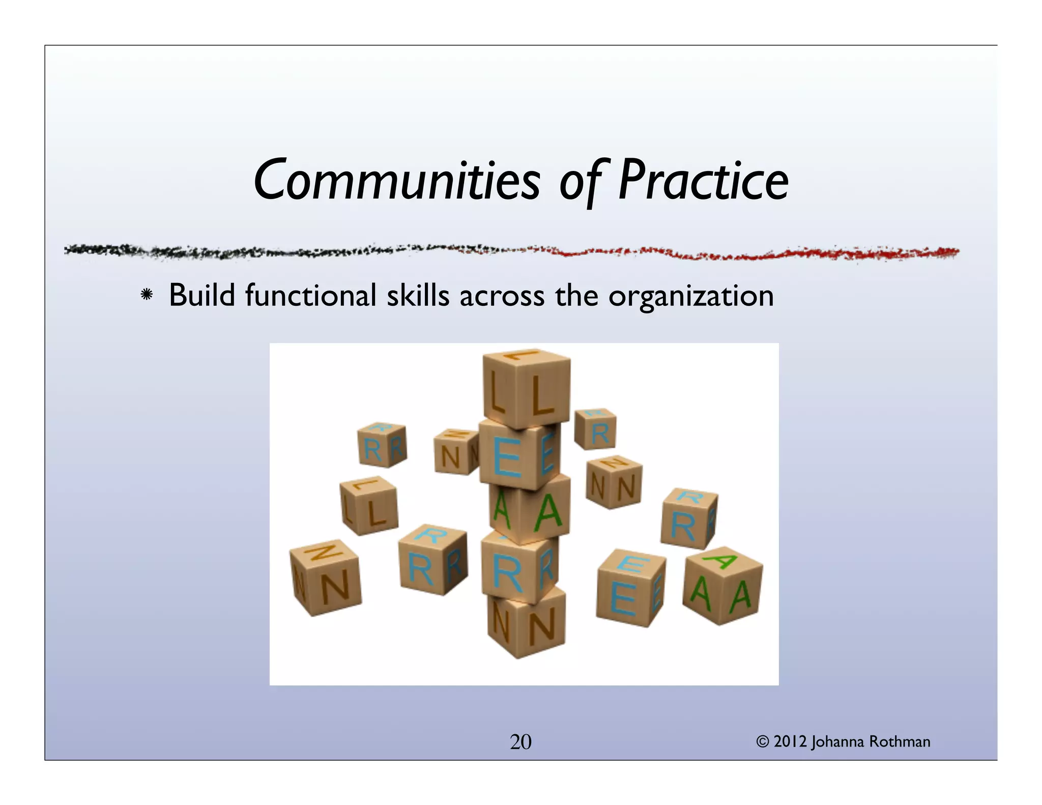 © 2013 Johanna Rothman
BuildTester & Organizational
Capacity
Know your tester capacity
How many of you know
your organizational velocity
now?
Remove system obstacles
Recognize when a team is
stuck
20
 