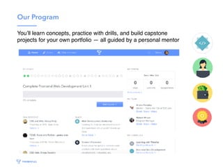 More about Thinkful
• Anyone who’s committed can learn to code
• 1-on-1 mentorship is the best way to learn
• Flexibility matters — learn anywhere, anytime
• We only make money when you get a job
 