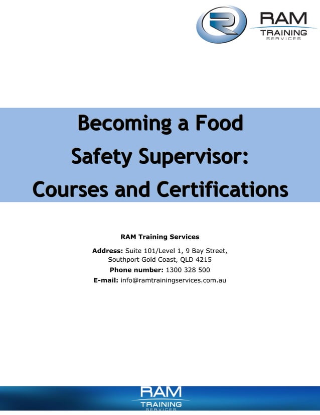 a Food Safety Supervisor Courses and Certifications PDF