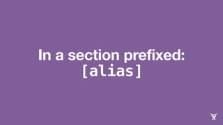 In a section prefixed: 
[alias] 
 