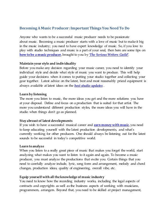 becoming a music producer define music producer