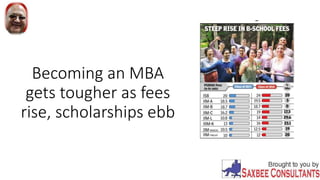 Becoming an MBA
gets tougher as fees
rise, scholarships ebb
 