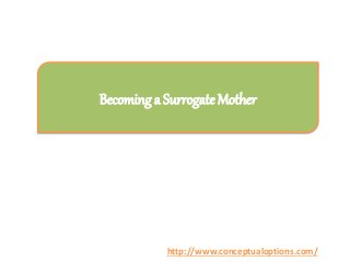 Becoming a Surrogate Mother
http://www.conceptualoptions.com/
 