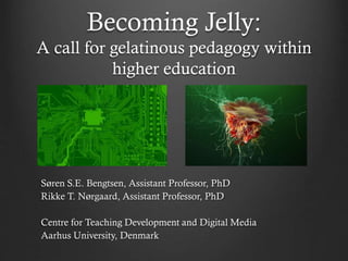 Becoming Jelly:
A call for gelatinous pedagogy within
higher education
Søren S.E. Bengtsen, Assistant Professor, PhD
Rikke T. Nørgaard, Assistant Professor, PhD
Centre for Teaching Development and Digital Media
Aarhus University, Denmark
 