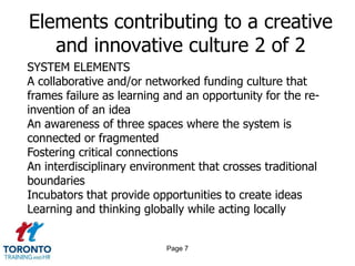 Services for job seekersPage 5Elements contributing to a creative and innovative culture