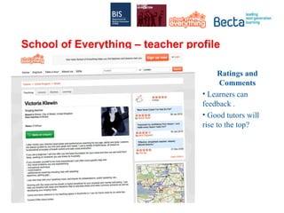 School of Everything – teacher profile Ratings and Comments Learners can feedback . Good tutors will rise to the top? 