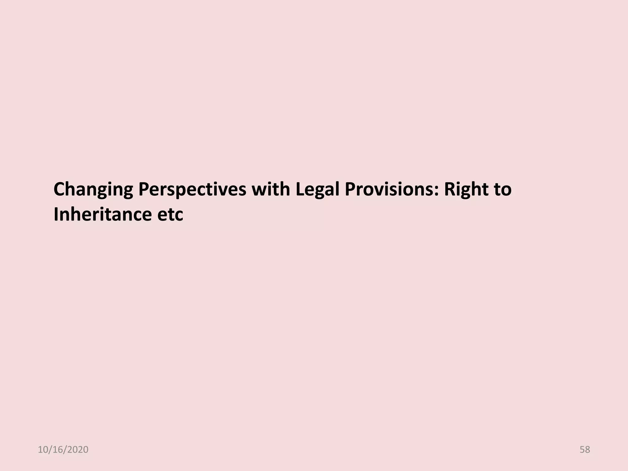 10/16/2020 58
Changing Perspectives with Legal Provisions: Right to
Inheritance etc
 