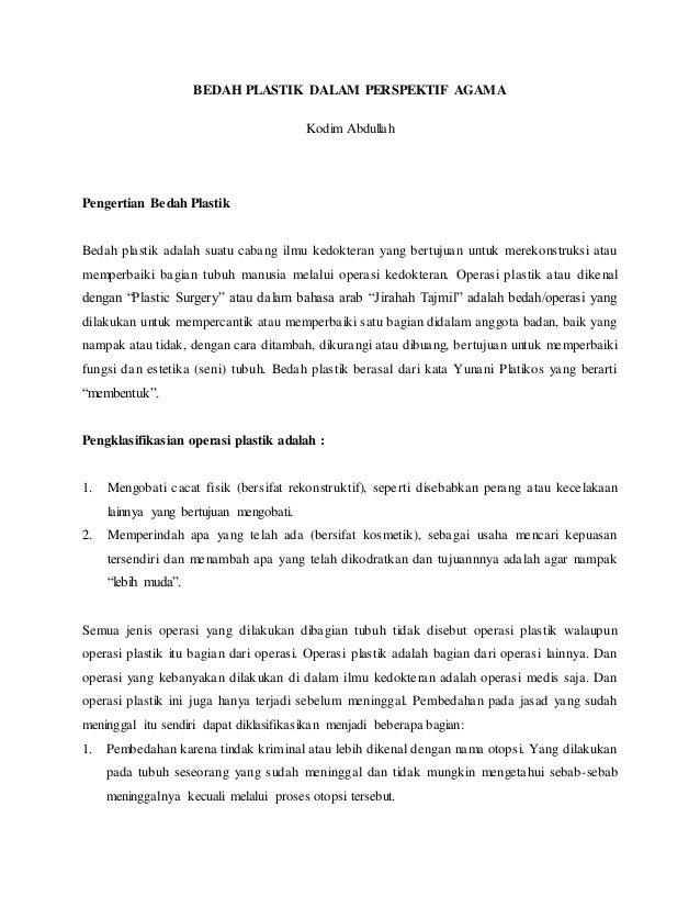 Bedah Plastik Dalam Perspektif Agama