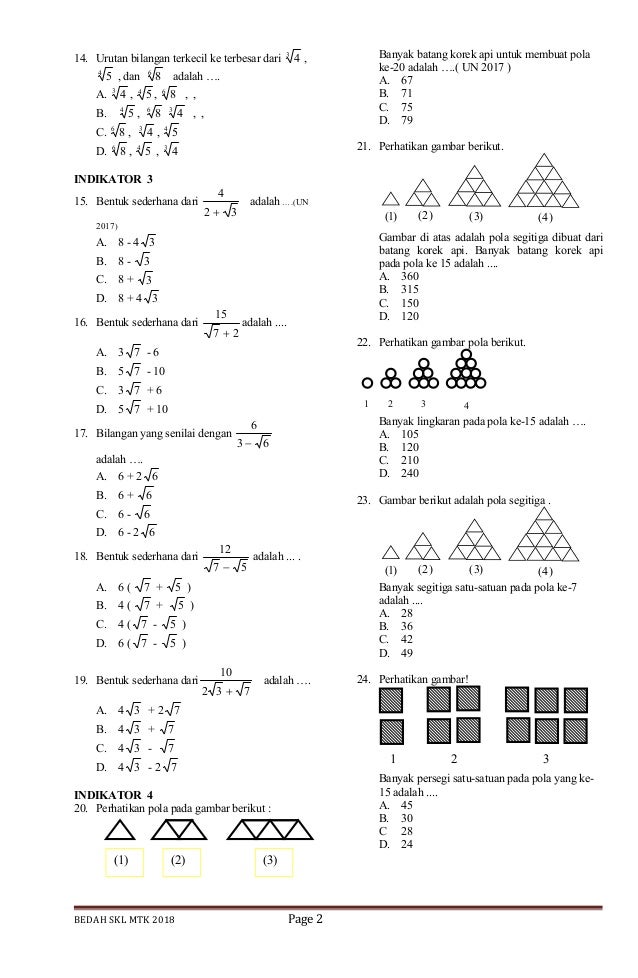 Soal Dan Pembahasan Un Matematika Smp Tahun 2018 Tentang Tahun