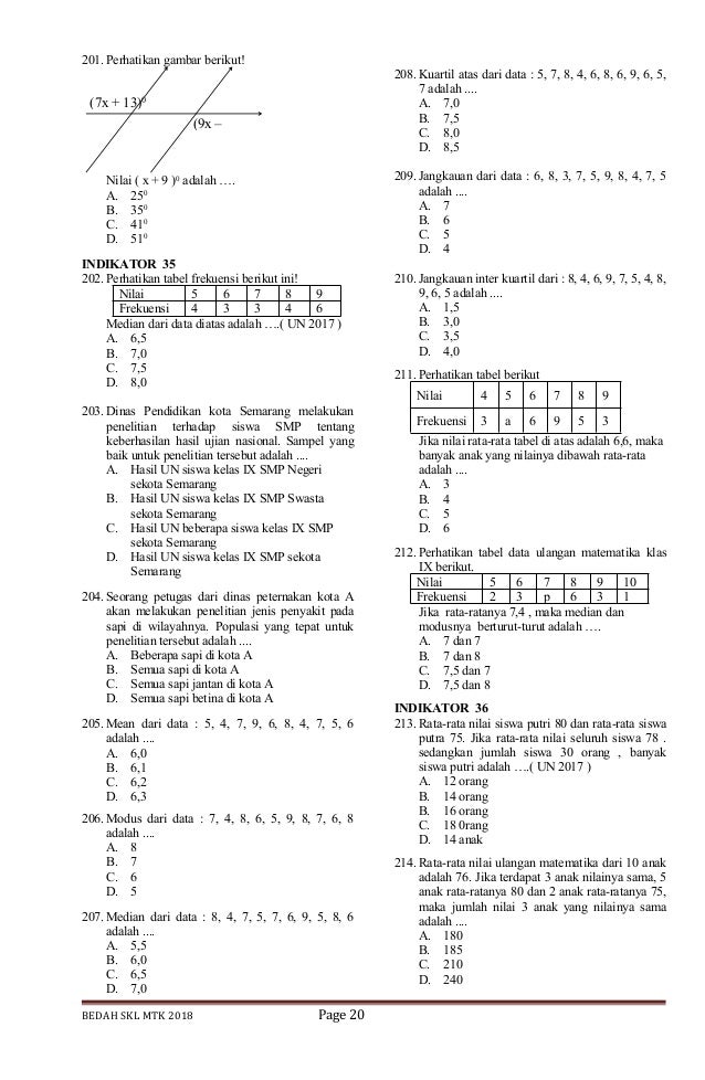Bedah Skl Ujian Nasional Matematika Smp Tahun 2018 303 Soal