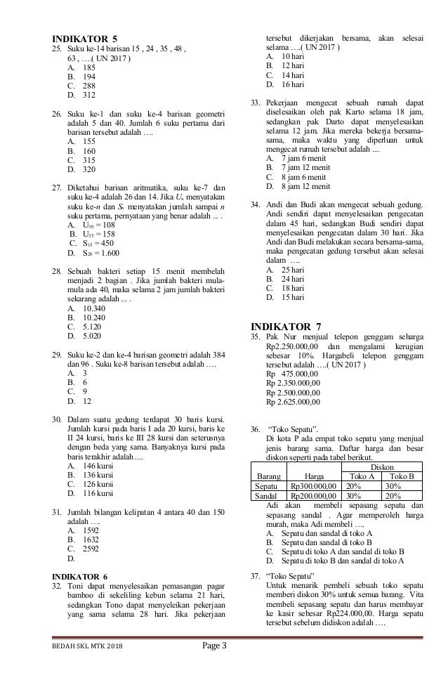 Bedah Skl Ujian Nasional Matematika Smp Tahun 2018 303 Soal